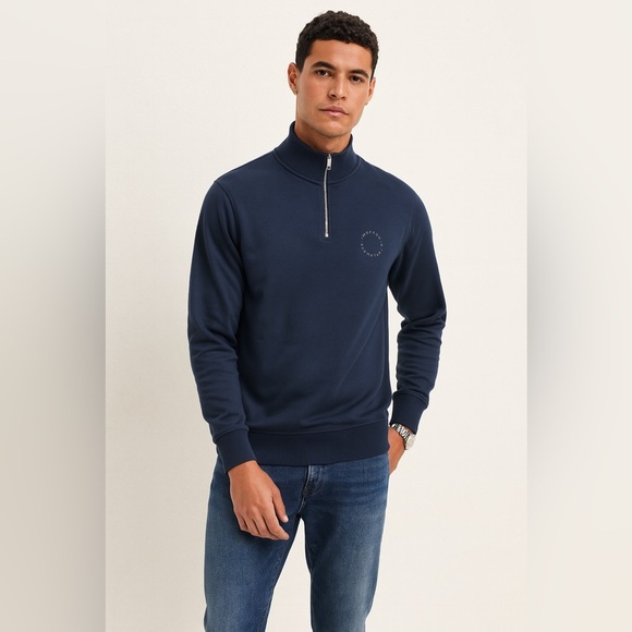 Lindbergh Men's Navy Blue Half Zip Sweater Scandinavian Minimalist Pullover - Picture 1 of 16